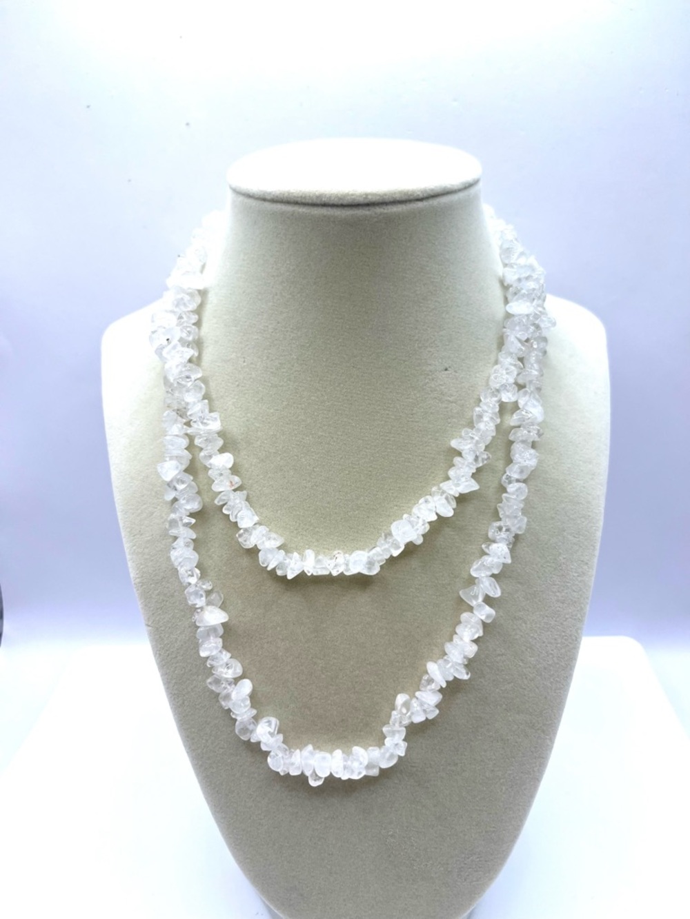 Vintage White Clear Quartz Chip Necklace 34” Length
